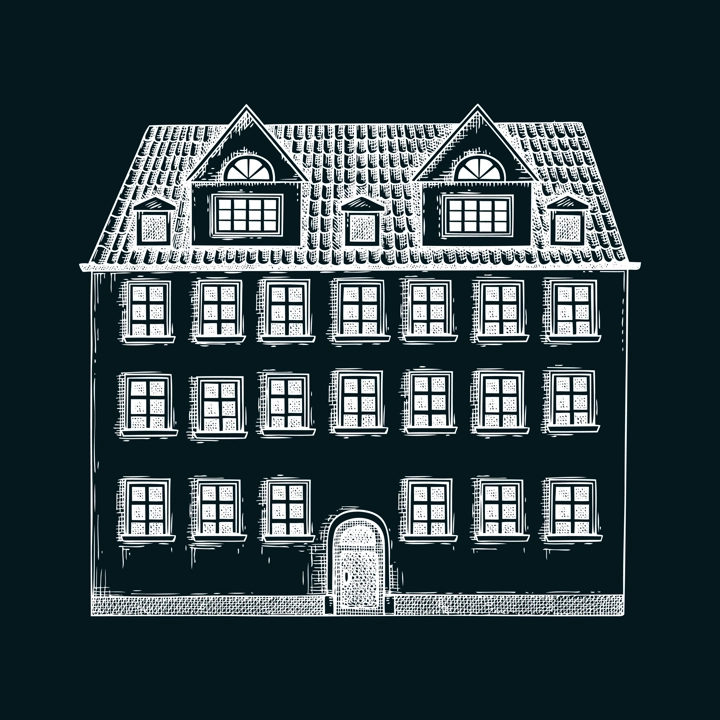 European city attractions. Architecture sketch. Old building drawing on chalkboard. Vintage house hand-drawn vector illustration. Architectural design element.  NOT AI generated